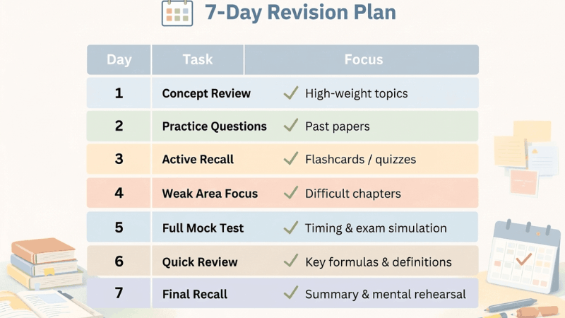 sample 7-day revision plan (1) chart showing 7-day revision plan for students for students