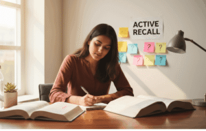 Pakistani student using active recall study method