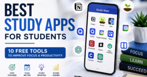 Best study apps for students in Pakistan showing free and AI-powered apps for focus, productivity, note-taking, and exam preparation.