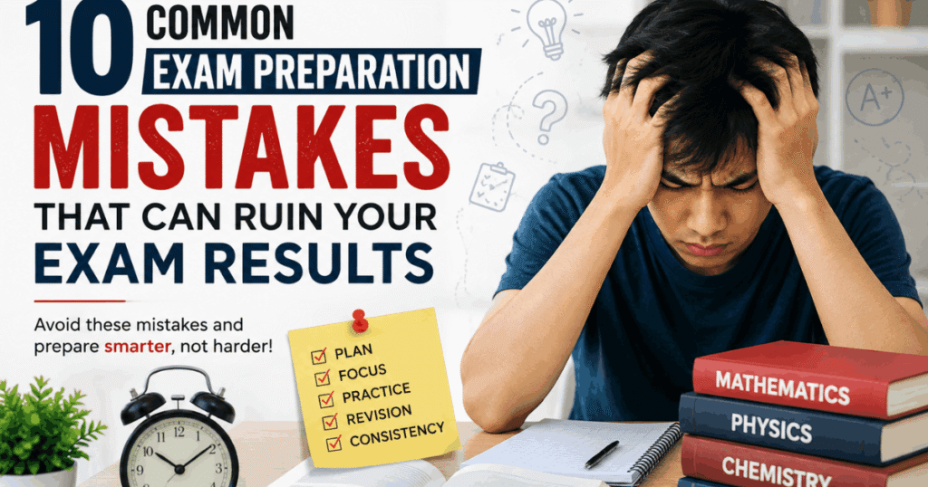 Student preparing for exams while avoiding common exam preparation mistakes with an organized study plan and notes.