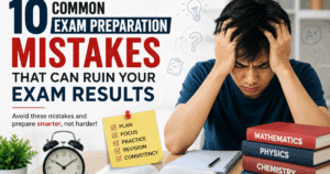 Student preparing for exams while avoiding common exam preparation mistakes with an organized study plan and notes.